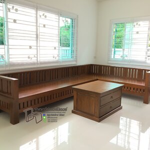 โซฟาชุดรับแขกตัวแอลไม้สัก