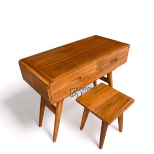 ชุดโต๊ะทำงานไม้สักมินิมอล สีสักทอง