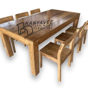 ชุดโต๊ะเก้าอี้ไม้สัก สีมูจิเงา