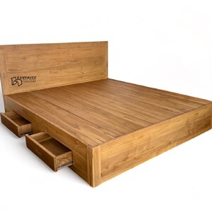 เตียงลิ้นชักไม้สัก ขนาด 6ฟุต สีธรรมชาติเคลือบด้าน
