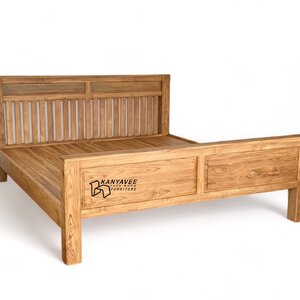 เตียงหัวซี่ไม้สัก 6 ฟุต สีธรรมชาติเคลือบด้าน