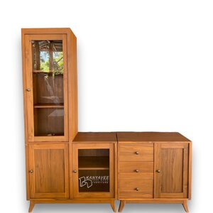 ตู้โชว์มินิมอลไม้สัก