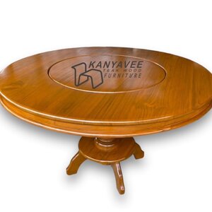 โต๊ะกลมหมุนกลางไม้สัก สีสักทอง