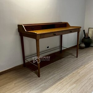 โต๊ะทำงานไม้สักสไตล์มินิมอล สีวอลนัท