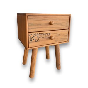 ตู้ข้างเตียงมินิมอลไม้สัก สีเชอร์รี่