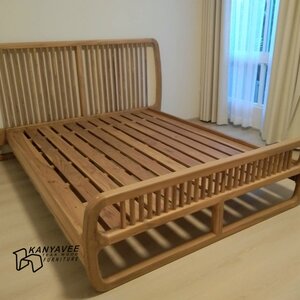 เตียงซี่กลมไม้สัก สไตล์มินิมอล 6ฟุต