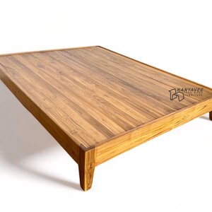 เตียงไม้สักไม่มีหัวเตียง 5 ฟุต สีธรรมชาติ