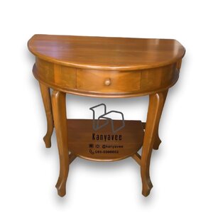 โต๊ะขาสิงห์ครึ่งวงกลมไม้สัก