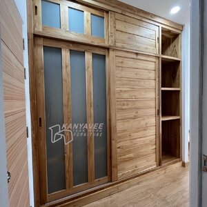 ตู้เสื้อผ้าบิ้วอินมินิมอลไม้สัก