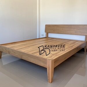 เตียงไม้สักมินิมอล 5ฟุต สีมูจิ