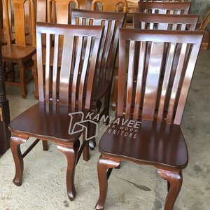 เก้าอี้ไม้สักขาหลุยส์สีโอ๊ค