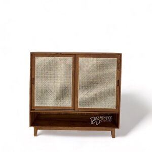 ตู้เก็บรองเท้าไม้สักประดับหวาย