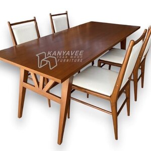 ชุดโต๊ะเก้าอี้ไม้สักอบแห้งมินิมอล