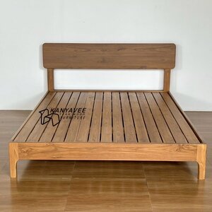 เตียงมินิมอลพื้นระแนงไม้สัก 5 ฟุต สีธรรมชาติ