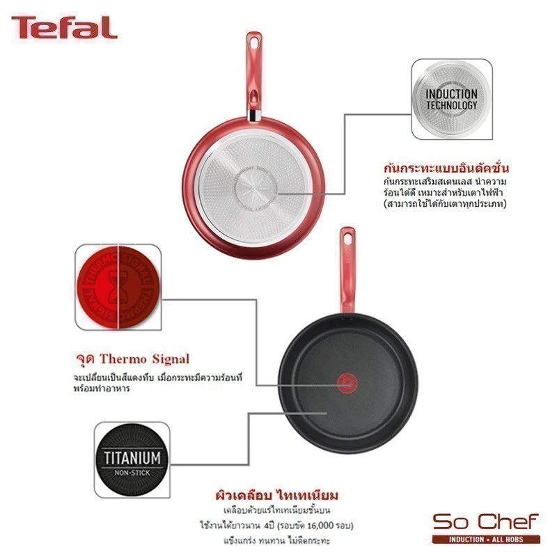 Tefal กระทะ So Chef กระทะก้นแบน ขนาด 24 ซม.