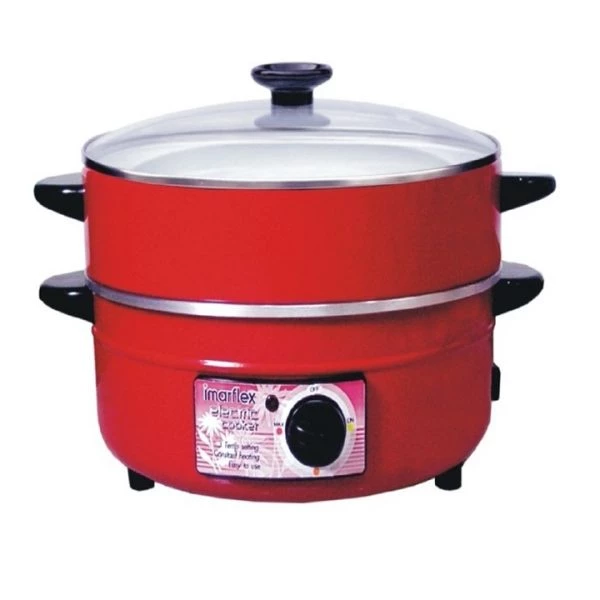 IMARFLEX กระทะไฟฟ้า อลูมิเนียม ความจุ 3 ลิตร รุ่น MP-14 ซึ้ง 1 ชั้น ฝาแก้ว 30 เซน (1050W) (สีฟ้า หรือ สีแดง) คละสี