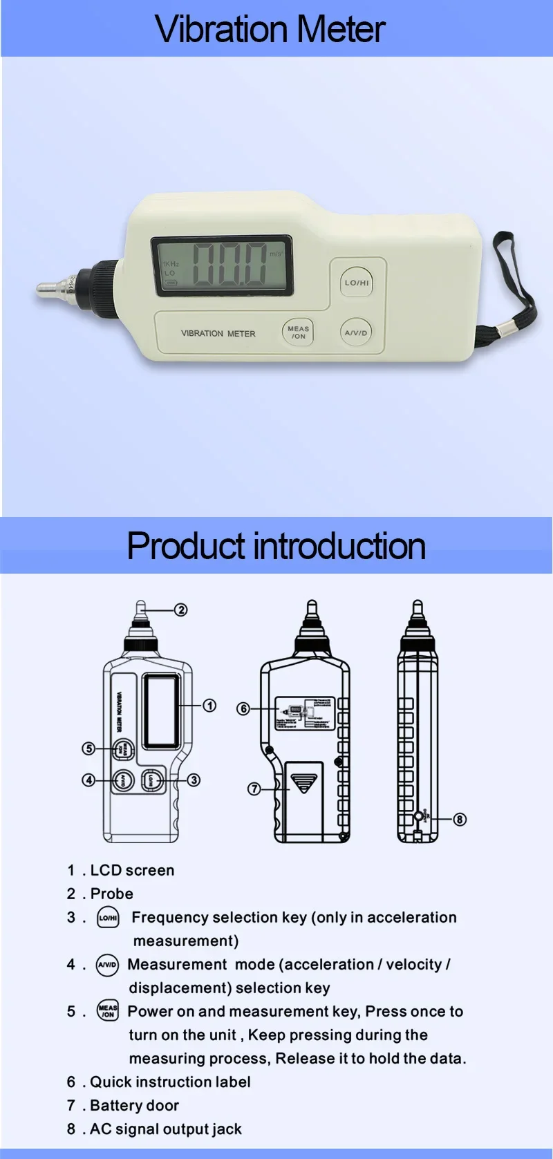 เครื่องวัดค่าความสั่นสะเทือน,Shahe GM63A Portable Handheld Vibration Meter, Vibrometer Digital, Vibration Sensor Meter Tester, Analyzer Acceleration GM63A,