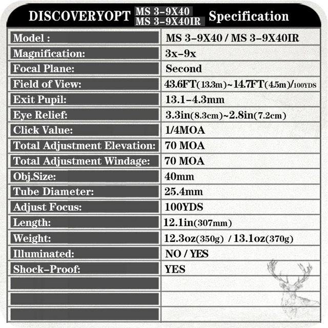 กล้อง Discovery MS3-9x40IRมีไฟ2สีเขียวแดง